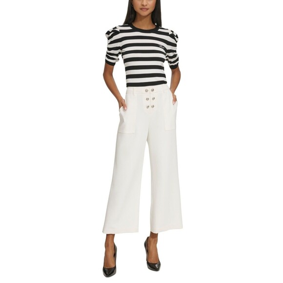 Karl Lagerfeld Paris Women's Button-Front Ankle Pants, Soft White, 14 - Picture 1 of 1